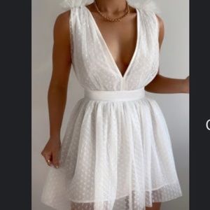 MARIABELLA MINI DRESS - TULLE PLUNGE DRESS IN WHITE